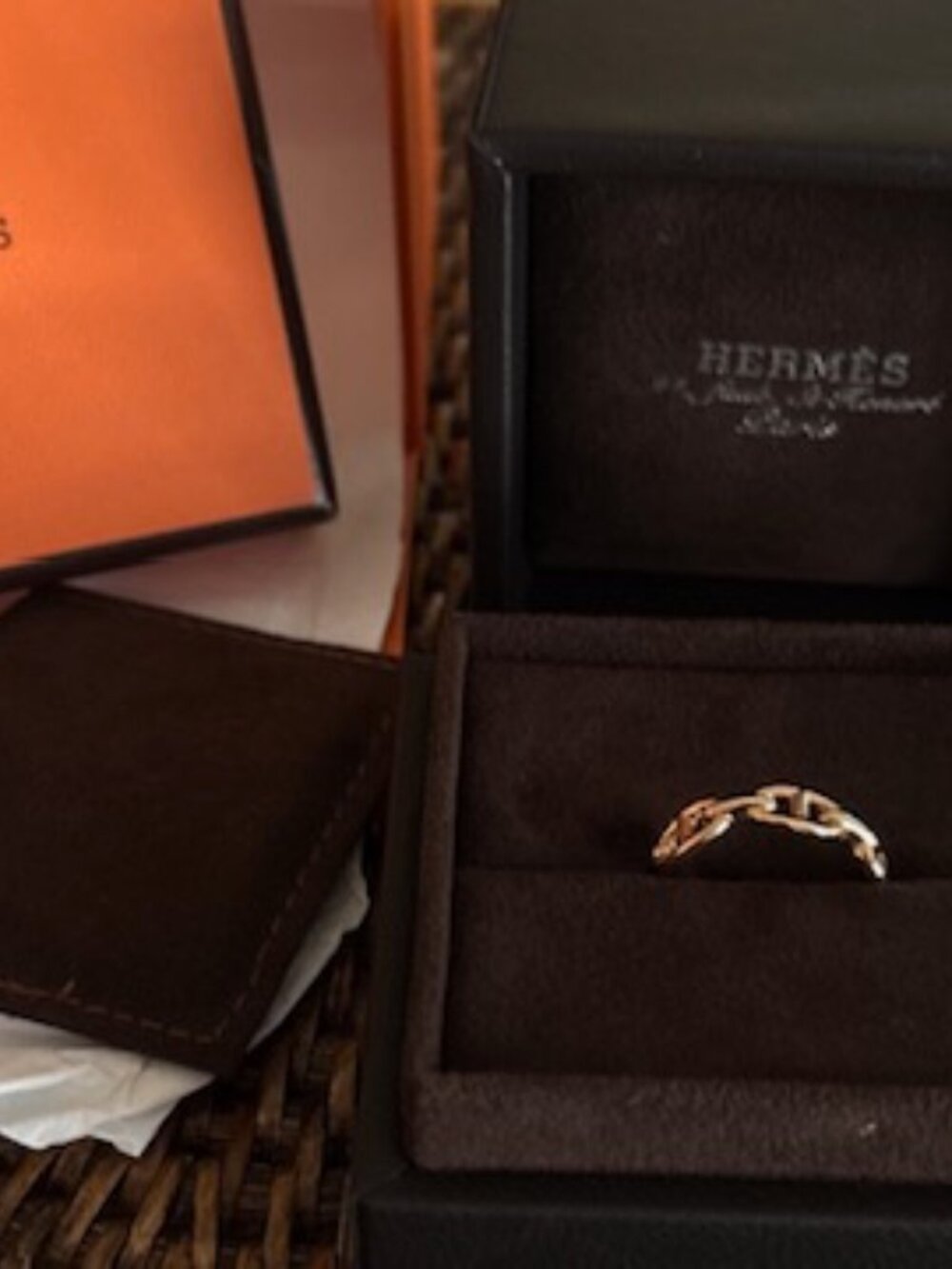 Hermes of Paris 18K Rosegold Chaine D'ancre Enchainee Ring NEW IN BOX Luxury 7.5